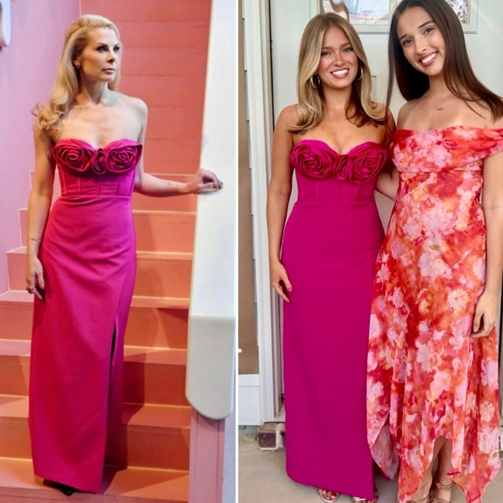 Monique Lhuillier Gemma Rosette Strapless Column Gown Dress Fuchsia Pink Formal - Picture 11 of 12